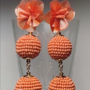 Orange flower beaded dangling BP earrings
